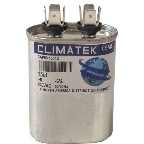קבלים סגלגלים של Climatek - מתאים ל- ComfortMaker 1172505 | 15 UF MFD 370/440 VOLT VAC